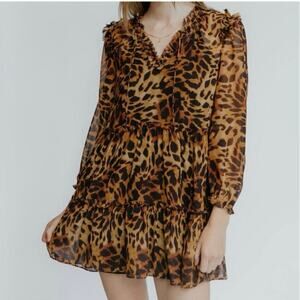 NEW NWT Generation Love The Janelle Long Sleeve Mini Dress in Wild Leopard Small